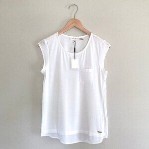 NEW! CALVIN KLEIN White Dressy Tee Cap Sleeve Sz XS